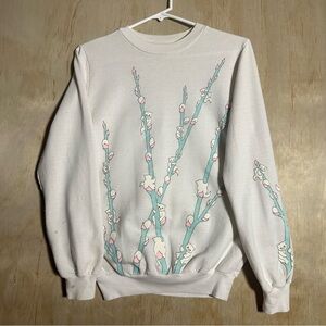 Vtg 90s SCARAB Cats Trees Sweatshirt Top AOP Kitty Pop Art Granny Cute Boxy LARG